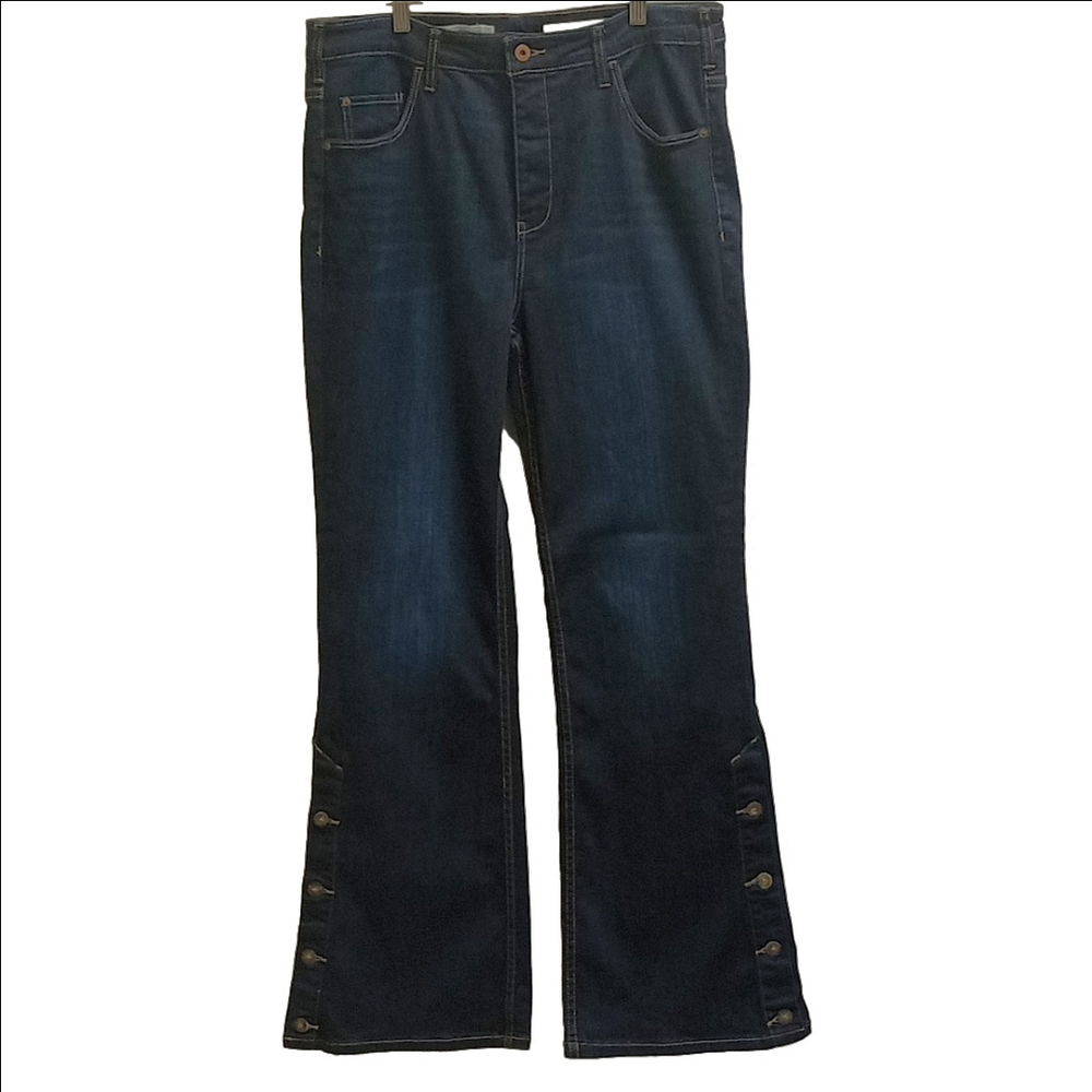 PILCRO BY ANTHROPOLOGY DARK WASH DENIM HIGH RISE BOOTCUT JEANS WITH SIDE BUTTONS - Picture 2 of 15